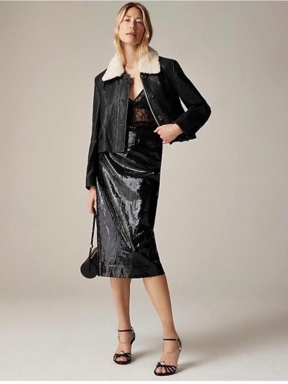 J. Crew Collection Black Laminated Linen Pencil Skirt